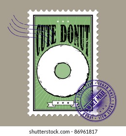 Vector postage stamps with donut in grunge-style.