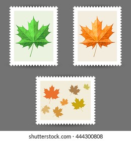 Vector postage stamps with maple leaf icons