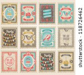 Vector postage stamps set. Birthday collection