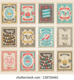 Vector postage stamps set. Birthday collection