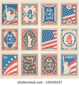 Vector postage stamps set. Independence Day collection