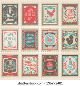 Vector postage stamps set. Mother's Day collection