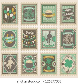 Vector postage stamps set. St. Patrick's day collection