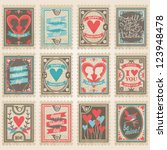 Vector postage stamps set. Valentine's day collection