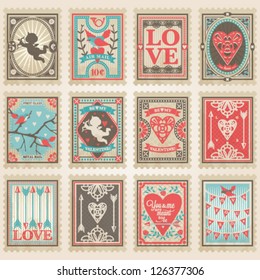 Vector postage stamps set. Valentine's day collection no.2