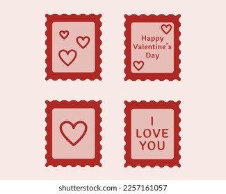 Vector postage stamps set. Valentine's day collection Valentine's Day design for print and textile. Valentine's day concept. Lovely postage stamp vector designs for using on envelope.