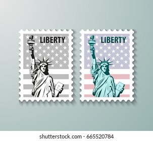 Sellos de correos vectores Estados Unidos de América con la imagen de la Estatua de la Libertad