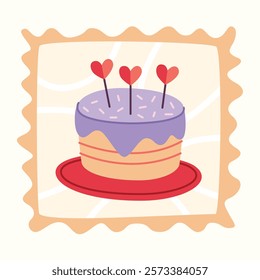 Vector postage stamps for Valentine's Day. Isolated Illustration on White Background