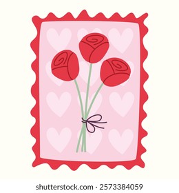 Vector postage stamps for Valentine's Day. Isolated Illustration on White Background