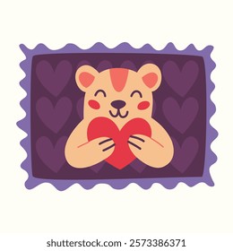 Vector postage stamps for Valentine's Day. Isolated Illustration on White Background