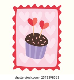 Vector postage stamps for Valentine's Day. Isolated Illustration on White Background