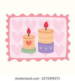 Vector postage stamps for Valentine's Day. Isolated Illustration on White Background