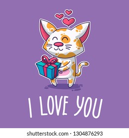 Vector postcard about Cat in love for happy Valentine's Day
