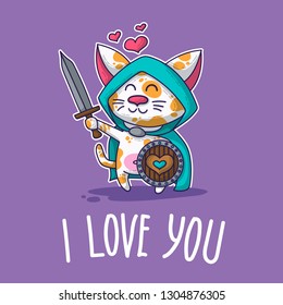 Vector postcard about Cat in love for happy Valentine's Day
