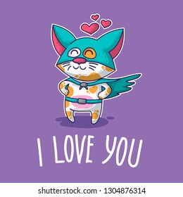 Vector postcard about Cat in love for happy Valentine's Day
