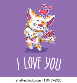 Vector postcard about Cat in love for happy Valentine's Day
