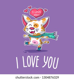 Vector postcard about Cat in love for happy Valentine's Day
