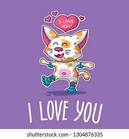 Vector postcard about Cat in love for happy Valentine's Day
