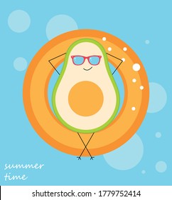 Vector postcard. Avocado on a life buoy 