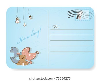 Vector postcard for baby boy shower