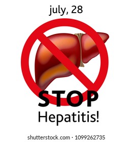 Vector postcard, banner or poster with a picture of the liver and the world hepatitis day on July 28