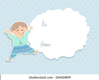 Vector postcard with a child in pygame for your design