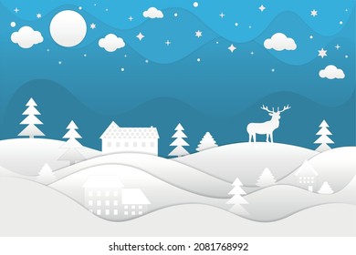 Postal vectorial para el tema de Navidad. Fondo de corte de papel. 