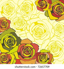 vector postcard with colorful flowers on yellow background. Vector illustration