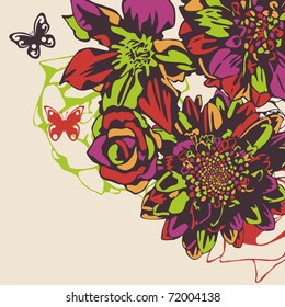 vector postcard consist of flowers on beige background. Vector illustration