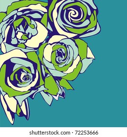 vector postcard consist of flowers on green background. Vector illustration