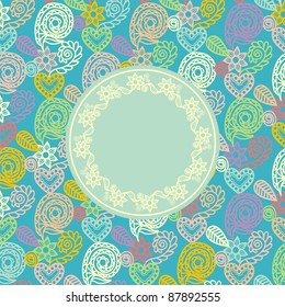 vector postcard consist of patterns on green background. Vector illustration