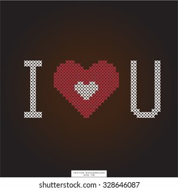 vector postcard cross-stitch i love you