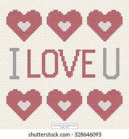 vector postcard cross-stitch i love you