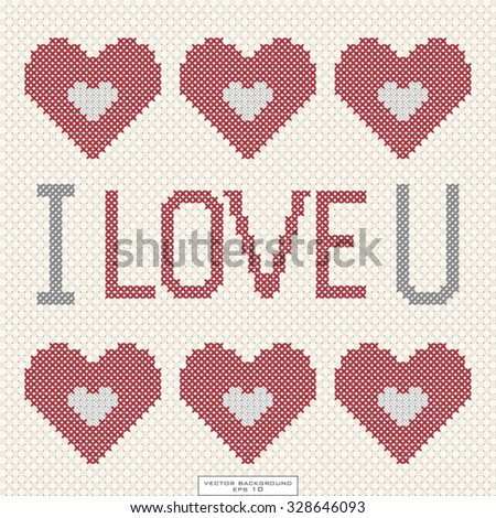 vector postcard cross-stitch i love you