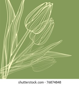 vector postcard with cute flowers on green background. Vector illustration