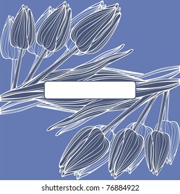vector postcard with cute flowers on blue background. Vector illustration