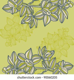vector postcard with cute flowers on green background. Vector illustration