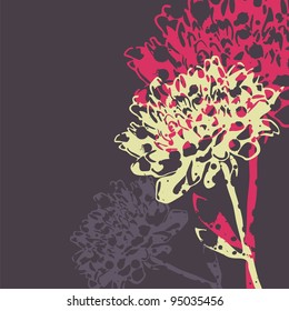 vector postcard with cute flowers on violet background. Vector illustration