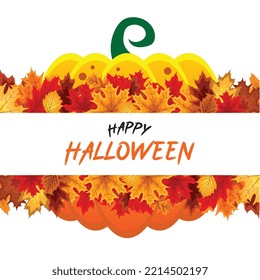 vector postcard design with halloween pumpkin and autumn leaves illustration