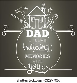 Vector postcard for father's day with beautiful writing in grey colors.