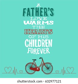 Vector postcard for father's day with beautiful writing in blue and red colors.