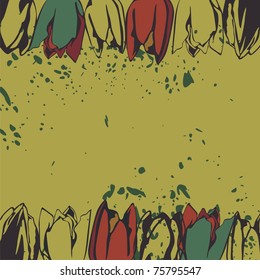 vector postcard with flowers on green background. Vector illustration