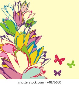 vector postcard with flowers on yellow background. Vector illustration