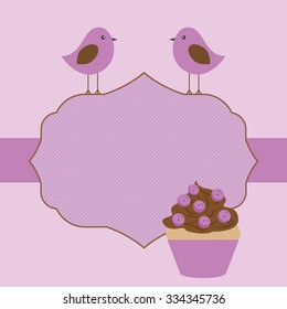 Vector postcard frame decorated in a candy theme in purple shades