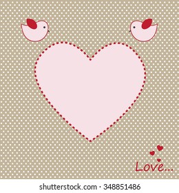 Vector postcard frame on Valentine's day with love birds and heart with blank place for text or photo