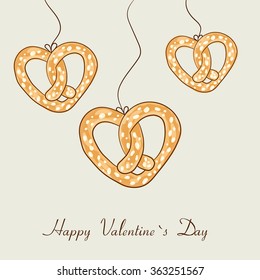 Vector. Postcard with free pretzels. Happy valentines day
