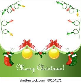 Vector of postcard with gift socks and garland