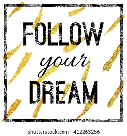 Vector postcard with gold glitter and inscription. Black and white vector postcard template with gold glitter and pattern.