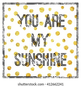 Vector postcard with gold glitter and inscription. Black and white vector postcard template with gold glitter and pattern.