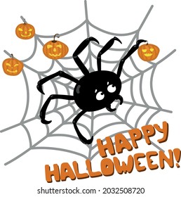 Vector postcard for halloween with spider decorating its web
with pumpkings can be used for decor, background or textile